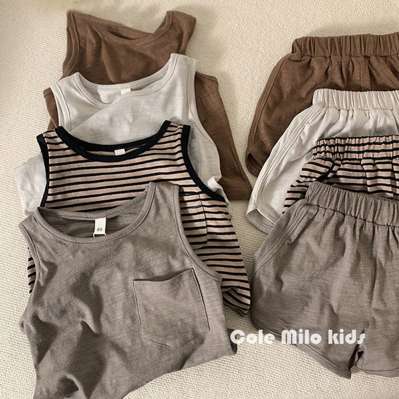 Baby Products Korea - ชุดเสื้อผ้าเด็กฤดูร้อน2ชิ้นเสื้อกั๊กเด็กหญิงเด็กชายสั้นสำหรับเด็กวัยหัดเดินชุดเสื้อผ้าเด็กวัยหัดเดินบางระบายอากาศฤดูร้อนสไตล์เกาหลี