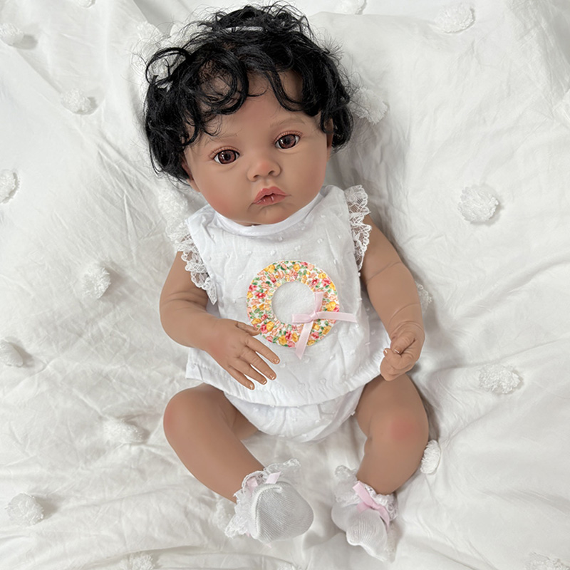 Baby Products Hair - ตุ๊กตาเด็กเกิดใหม่ขนาด 19 นิ้ว ผิวสีเข้ม Meadow ตัวเต็มทำจากไวนิล