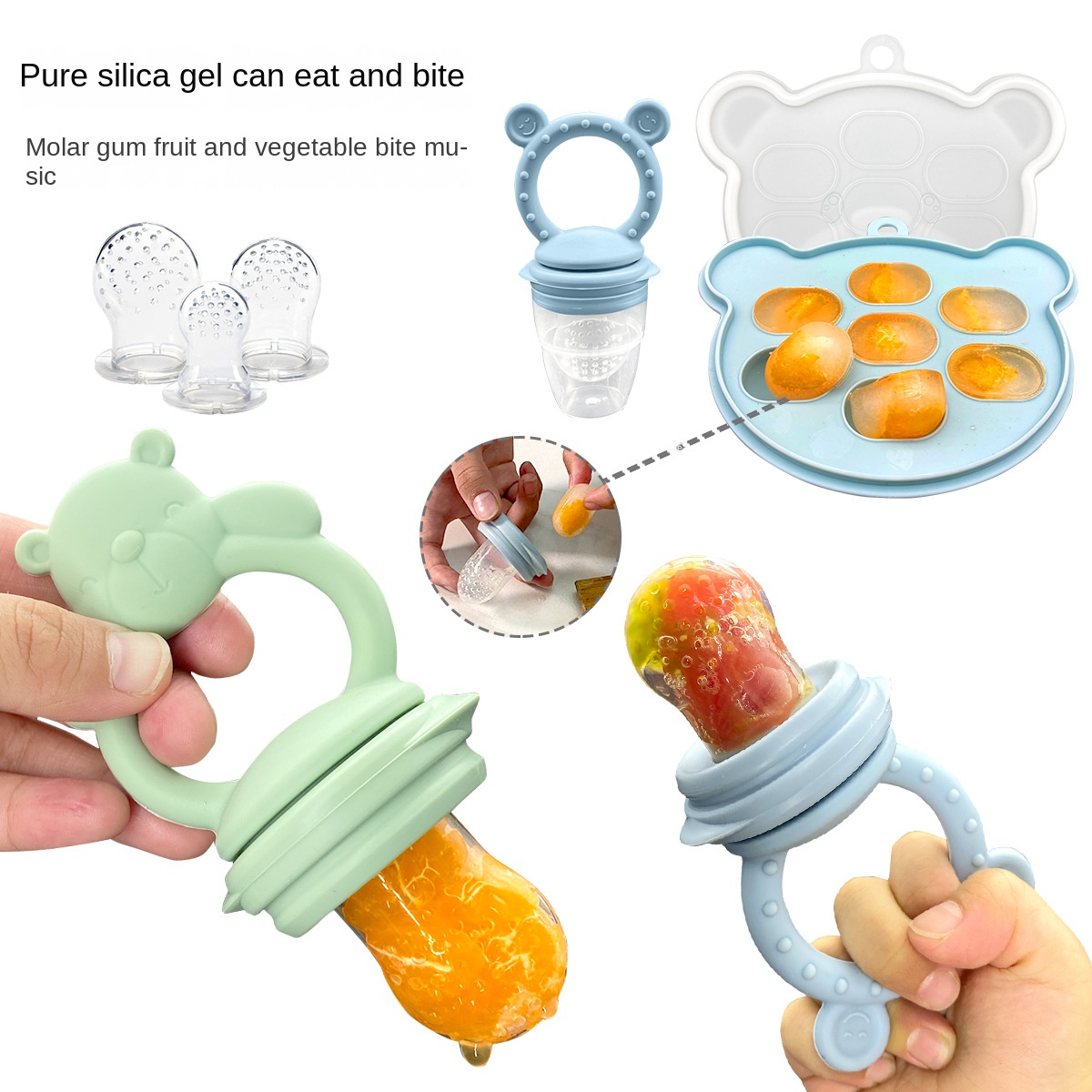 Baby Products Eco Friendly - ชุดป้อนอาหารจุกนมหลอกสำหรับเด็กยางกัดฟันซิลิโคนผลไม้สำหรับเด็กทารกที่ป้อนอาหารเป็นมิตรต่อสิ่งแวดล้อม